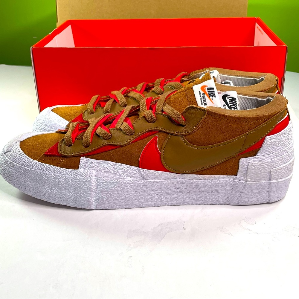Nike Blazer Low Sacai Mens Size 11.5 British Tan & University Red Sneakers
